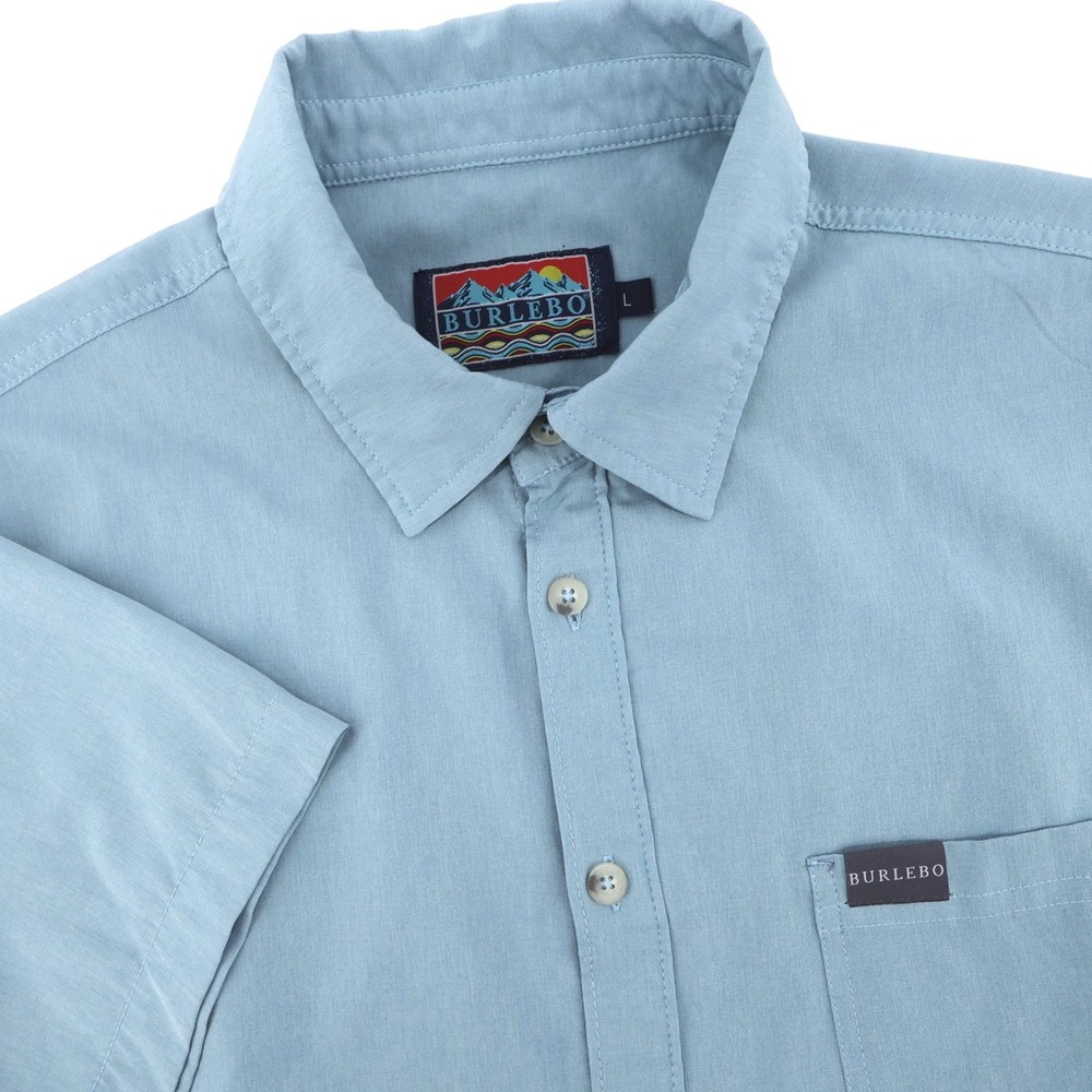 Burlebo Performance Button Down Shirt Blue Short Sleeve Mens Large